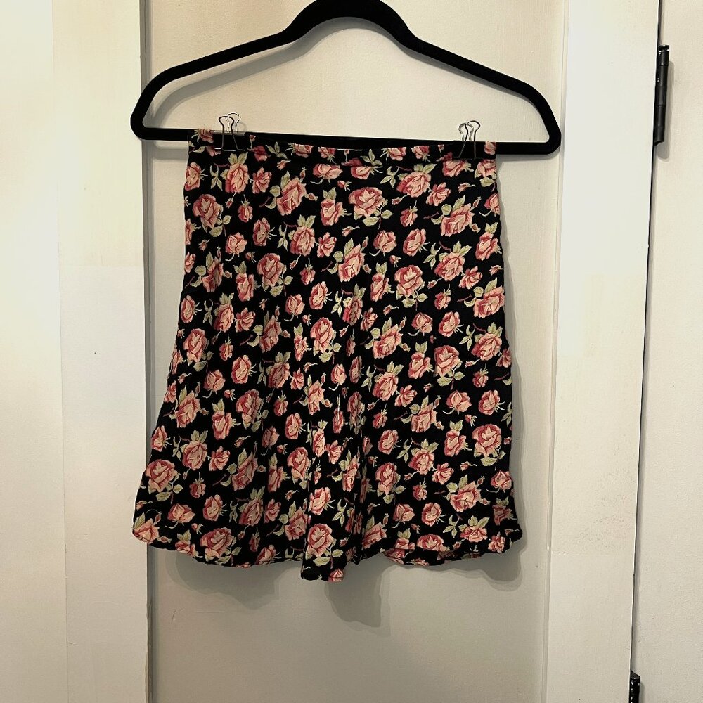 Vintage Betsey Johnson Black Floral Skirt, Sz XS